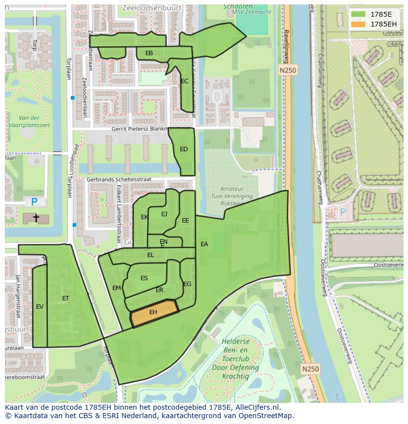 Afbeelding van het postcodegebied 1785 EH op de kaart.