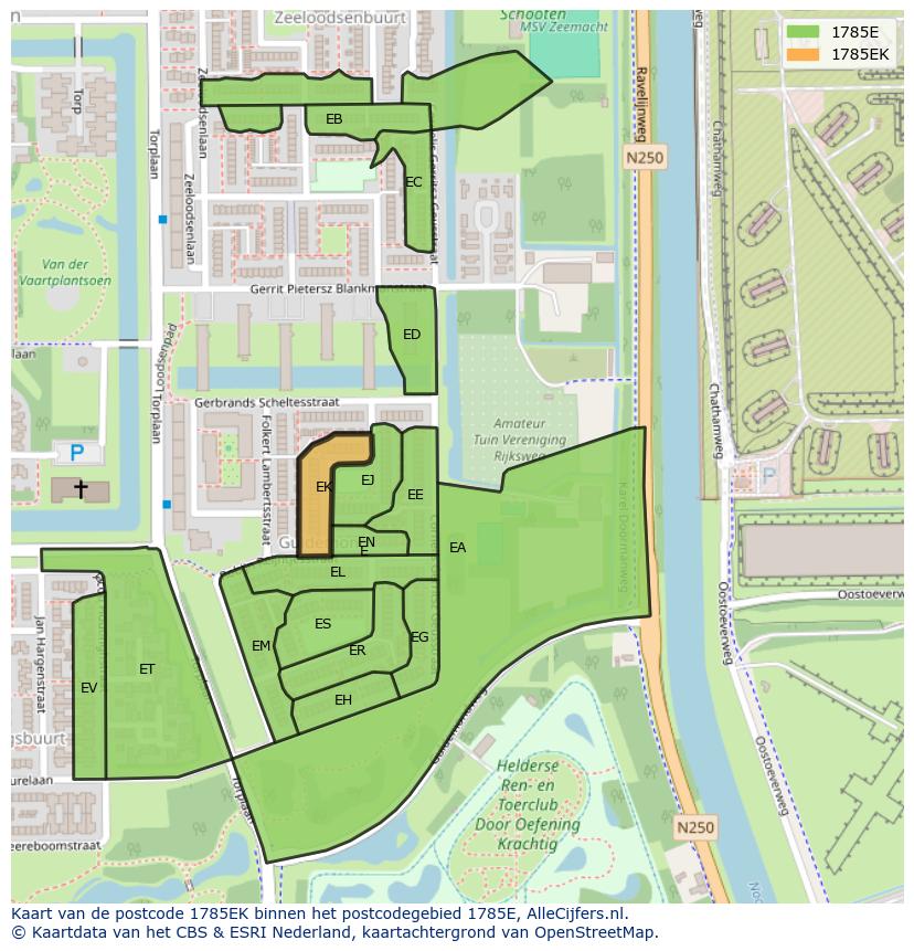 Afbeelding van het postcodegebied 1785 EK op de kaart.