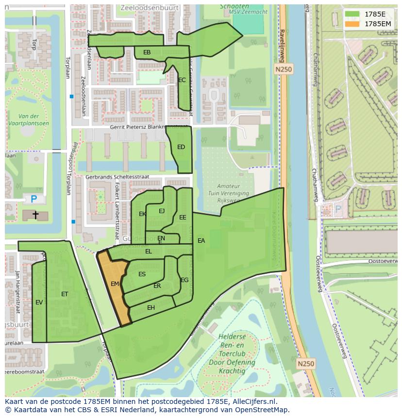 Afbeelding van het postcodegebied 1785 EM op de kaart.