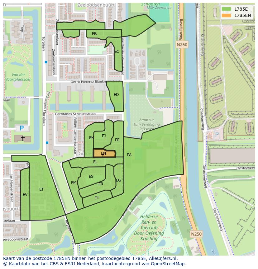 Afbeelding van het postcodegebied 1785 EN op de kaart.