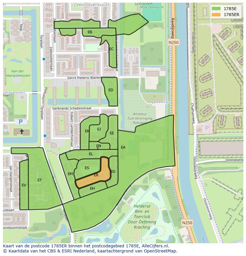 Afbeelding van het postcodegebied 1785 ER op de kaart.