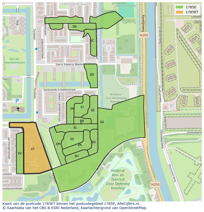 Afbeelding van het postcodegebied 1785 ET op de kaart.
