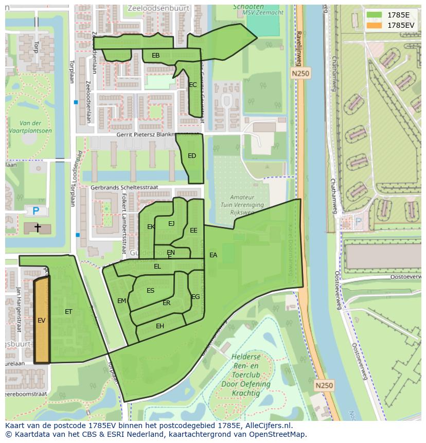 Afbeelding van het postcodegebied 1785 EV op de kaart.