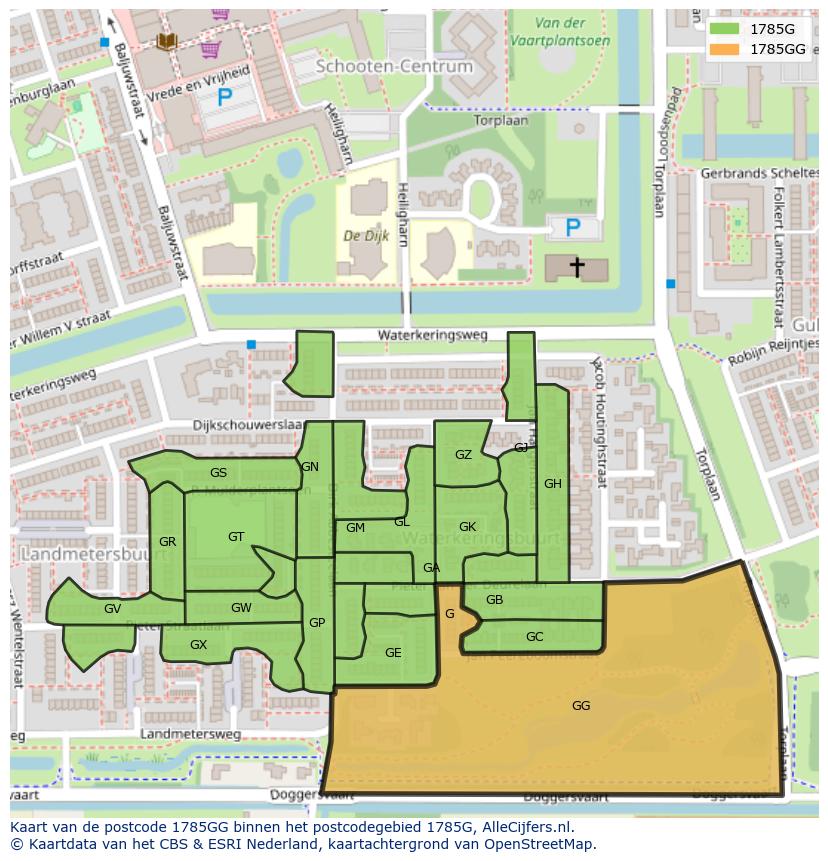 Afbeelding van het postcodegebied 1785 GG op de kaart.