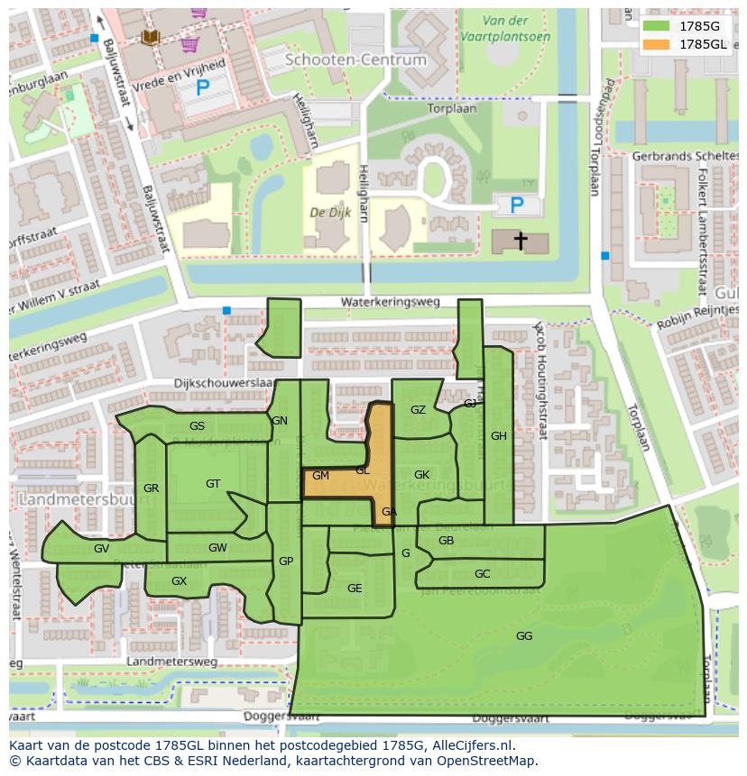 Afbeelding van het postcodegebied 1785 GL op de kaart.