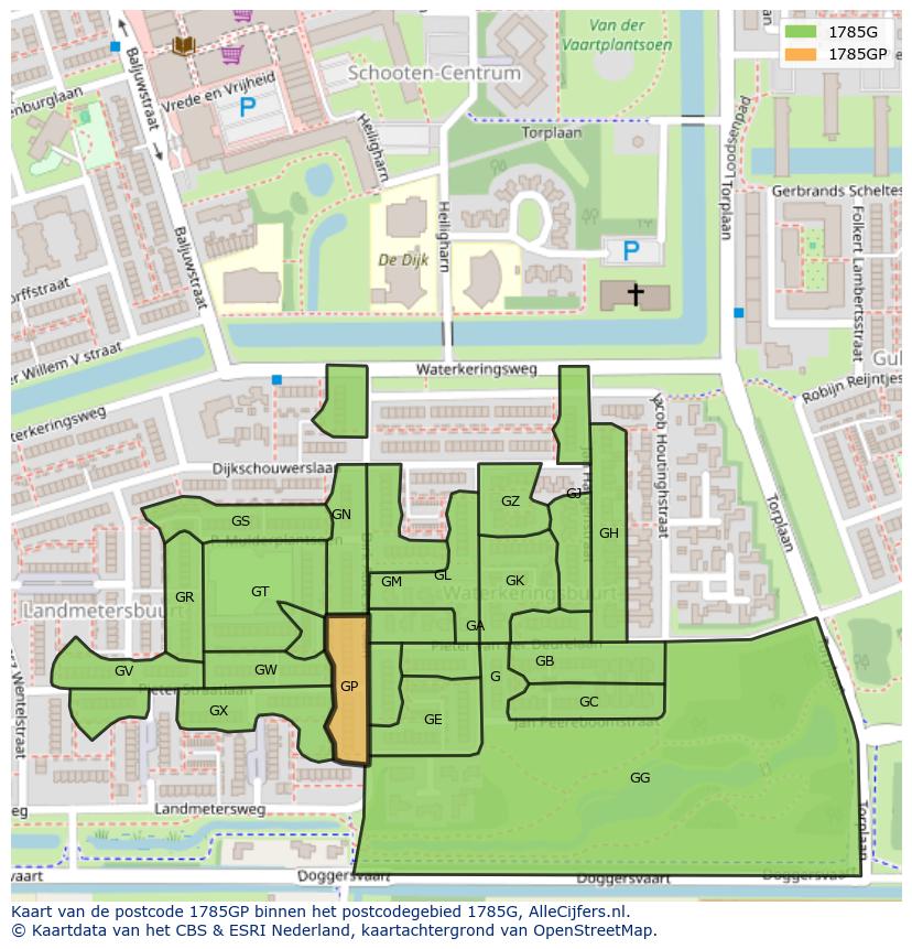 Afbeelding van het postcodegebied 1785 GP op de kaart.