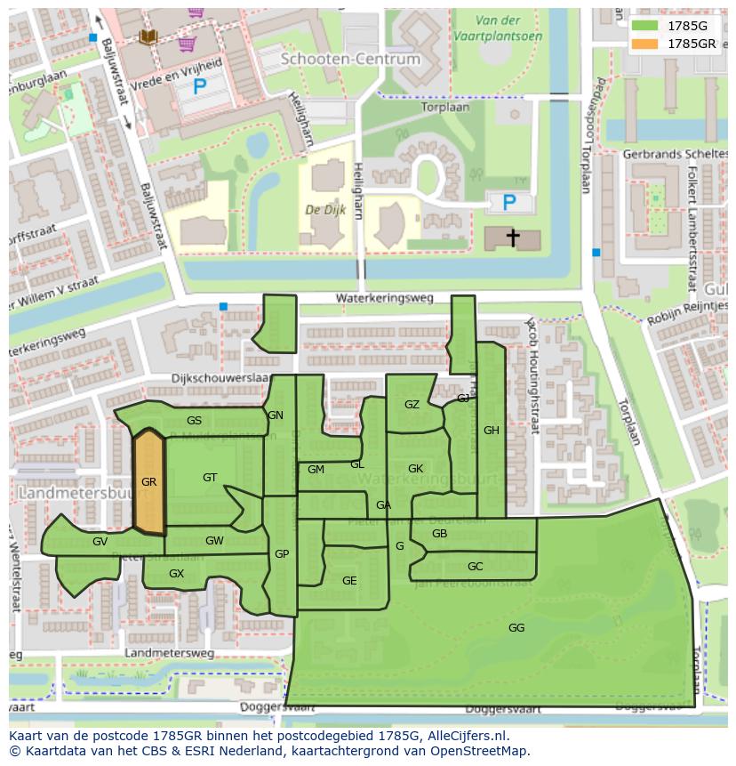 Afbeelding van het postcodegebied 1785 GR op de kaart.