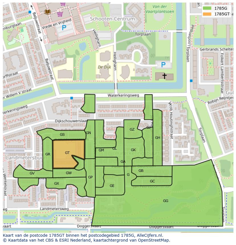 Afbeelding van het postcodegebied 1785 GT op de kaart.