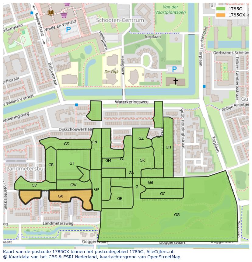 Afbeelding van het postcodegebied 1785 GX op de kaart.
