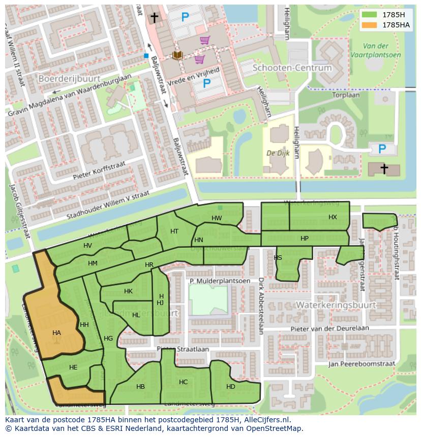 Afbeelding van het postcodegebied 1785 HA op de kaart.