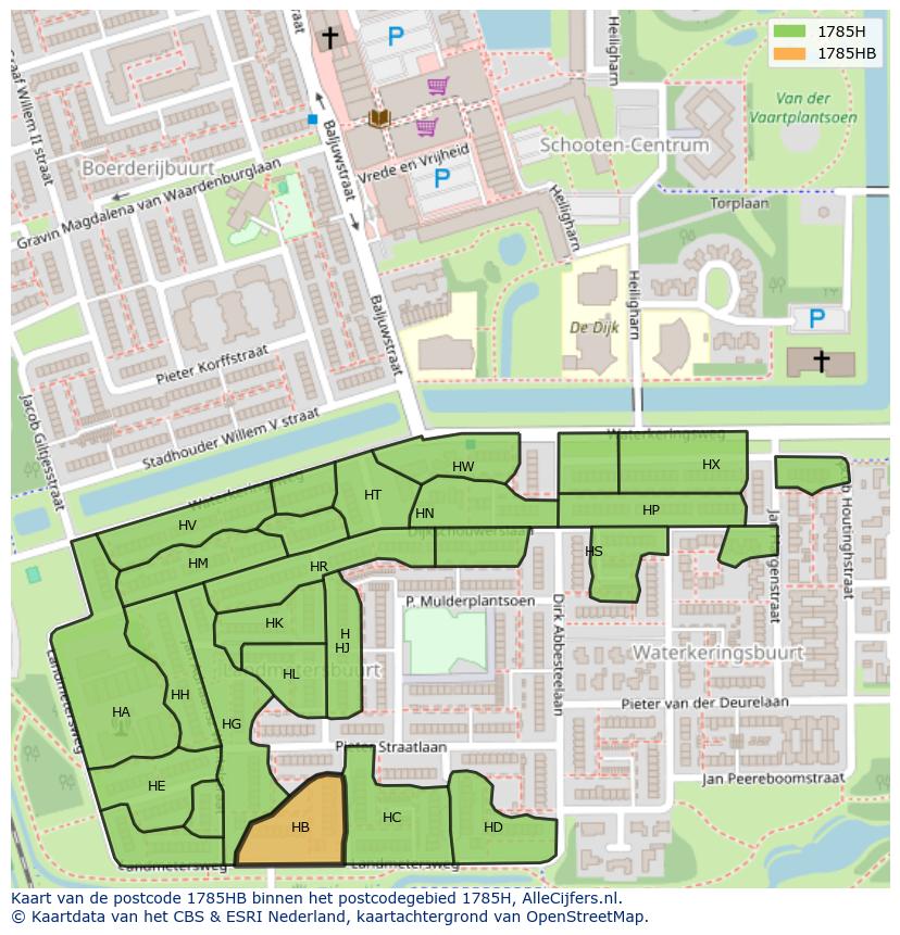 Afbeelding van het postcodegebied 1785 HB op de kaart.