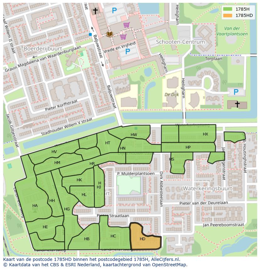 Afbeelding van het postcodegebied 1785 HD op de kaart.