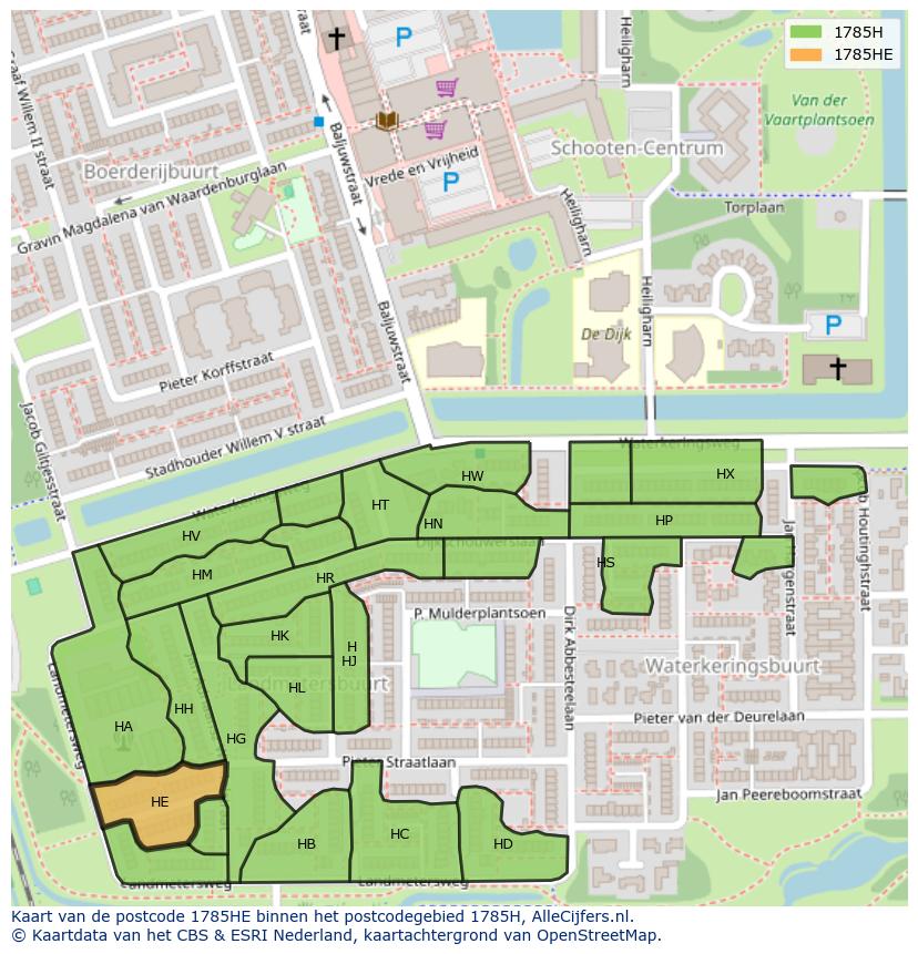 Afbeelding van het postcodegebied 1785 HE op de kaart.