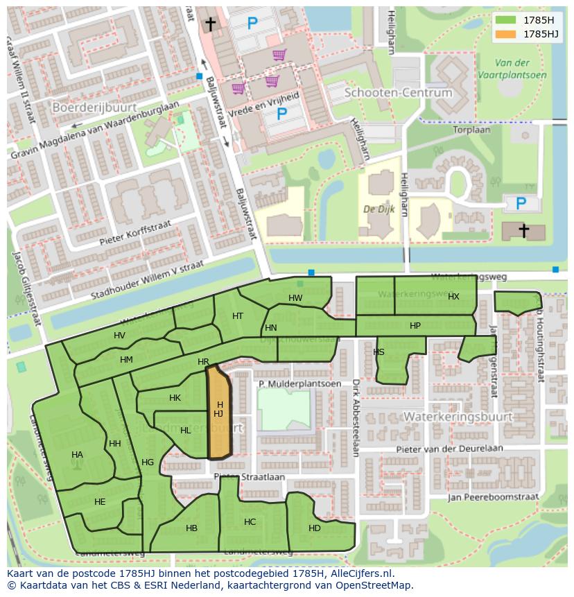 Afbeelding van het postcodegebied 1785 HJ op de kaart.