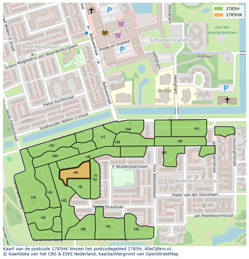 Afbeelding van het postcodegebied 1785 HK op de kaart.