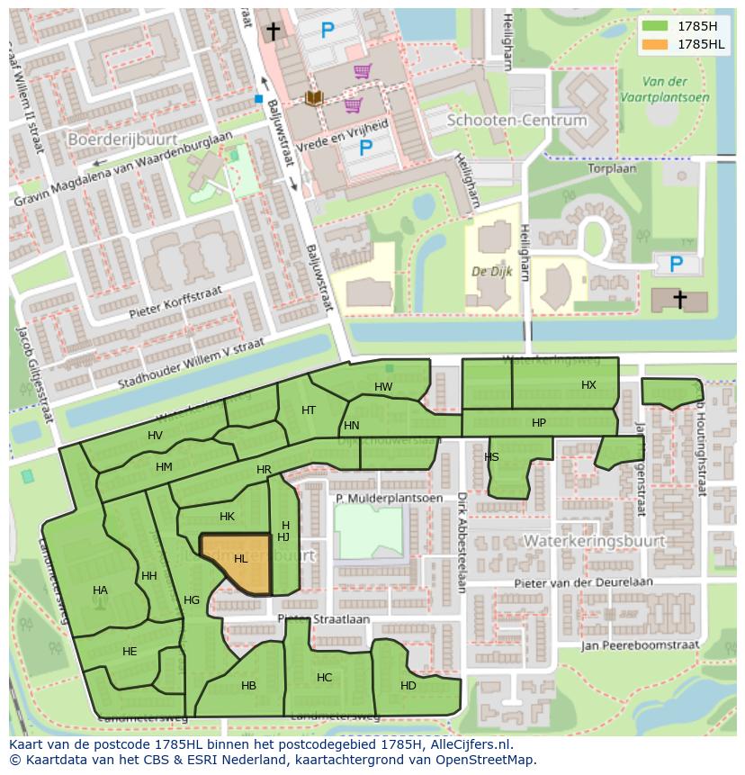 Afbeelding van het postcodegebied 1785 HL op de kaart.