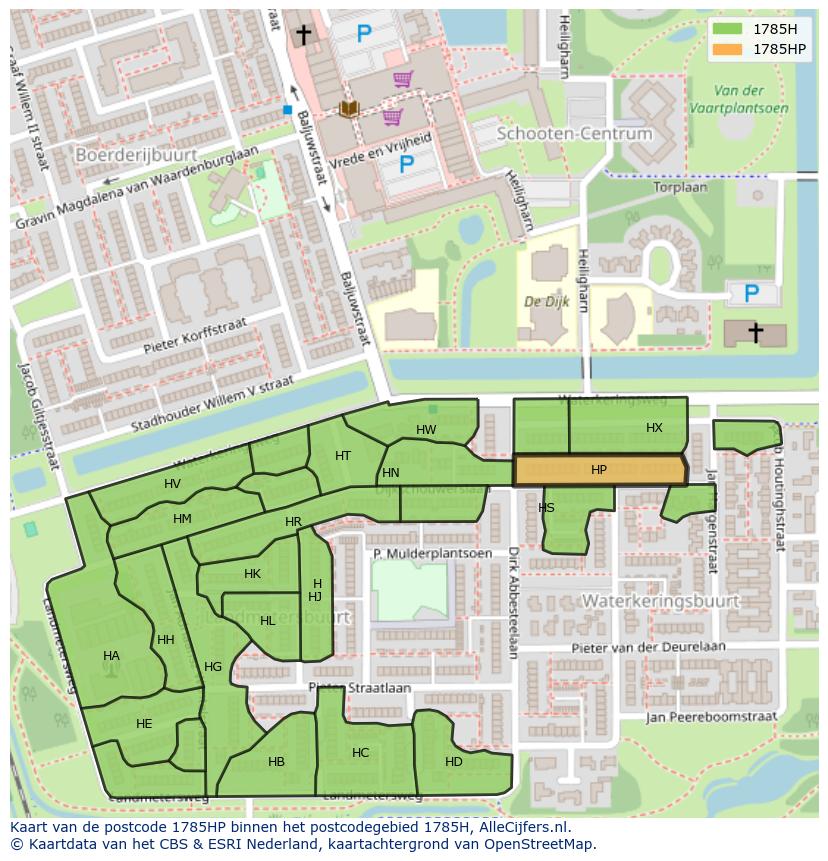 Afbeelding van het postcodegebied 1785 HP op de kaart.