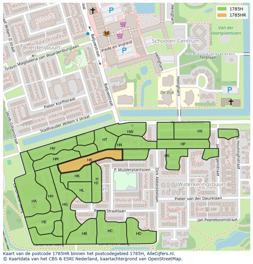 Afbeelding van het postcodegebied 1785 HR op de kaart.