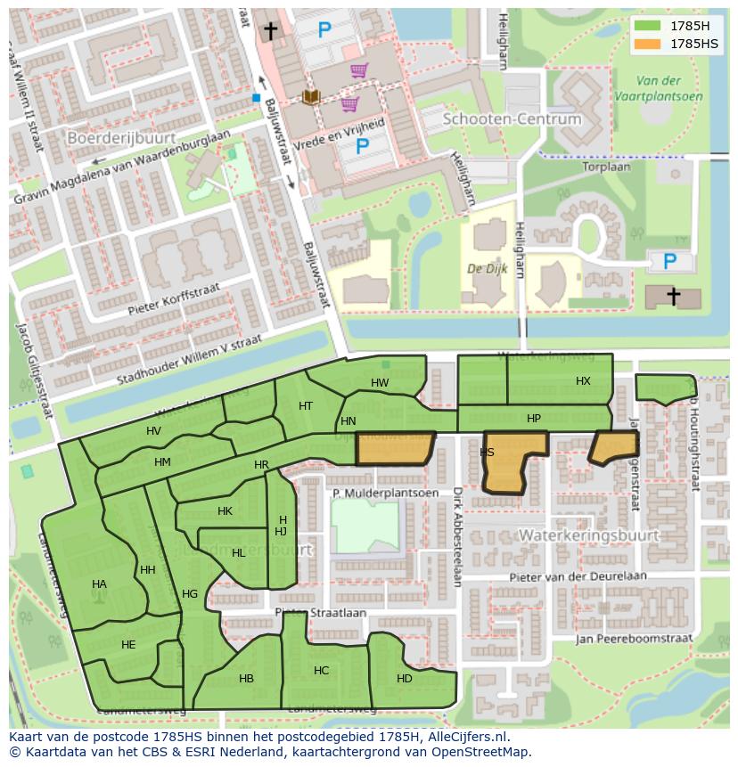Afbeelding van het postcodegebied 1785 HS op de kaart.