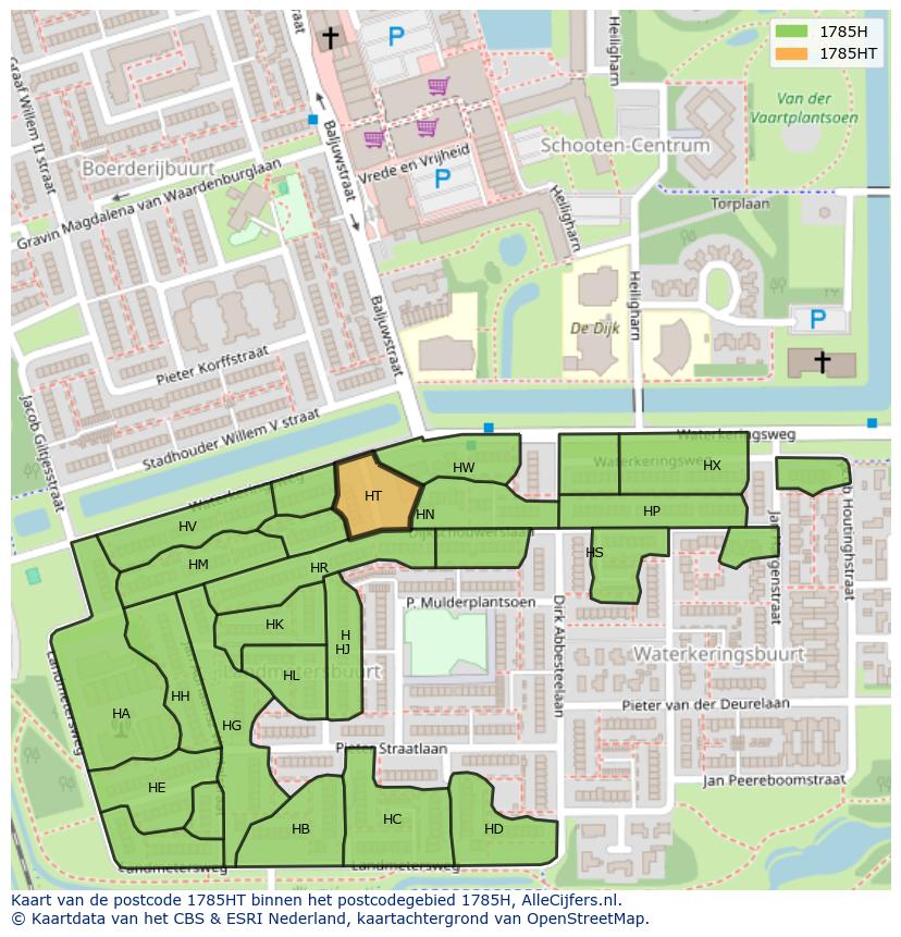 Afbeelding van het postcodegebied 1785 HT op de kaart.