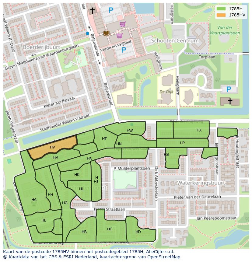 Afbeelding van het postcodegebied 1785 HV op de kaart.