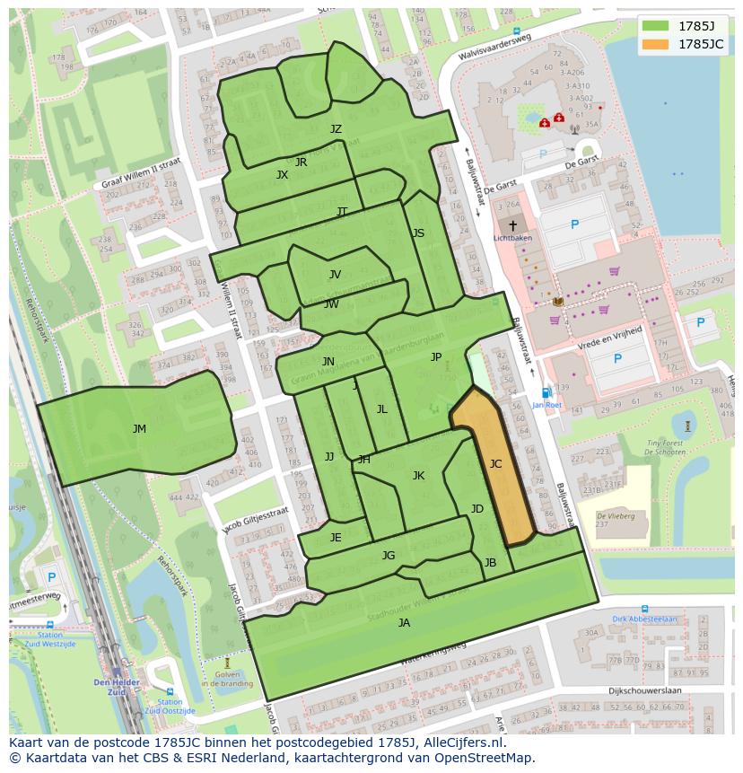 Afbeelding van het postcodegebied 1785 JC op de kaart.