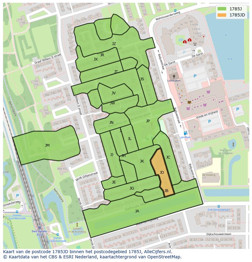 Afbeelding van het postcodegebied 1785 JD op de kaart.