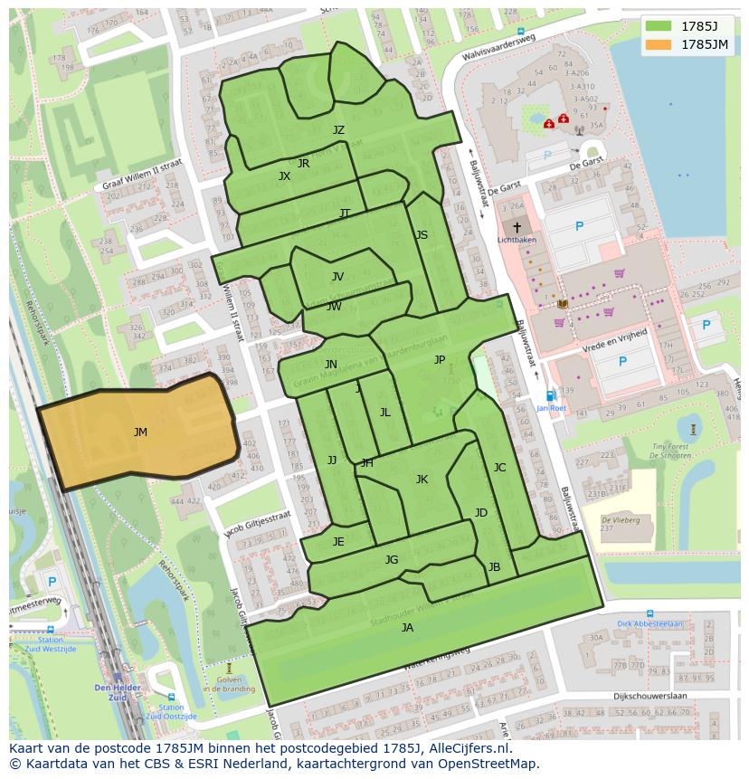 Afbeelding van het postcodegebied 1785 JM op de kaart.