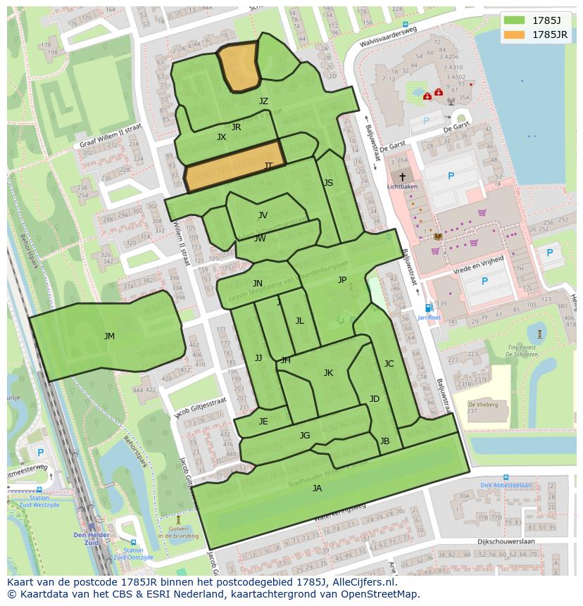 Afbeelding van het postcodegebied 1785 JR op de kaart.