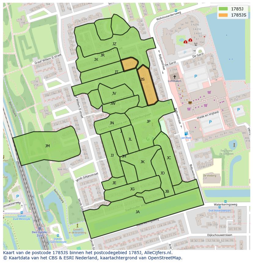 Afbeelding van het postcodegebied 1785 JS op de kaart.