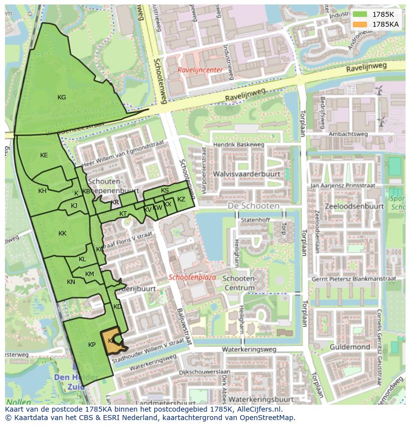 Afbeelding van het postcodegebied 1785 KA op de kaart.