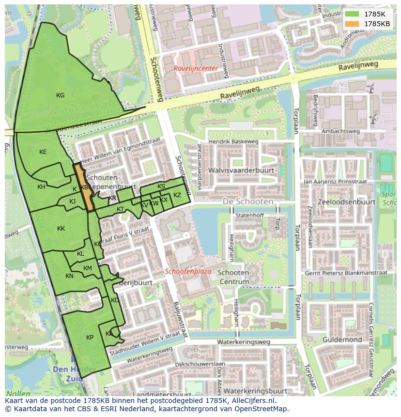Afbeelding van het postcodegebied 1785 KB op de kaart.