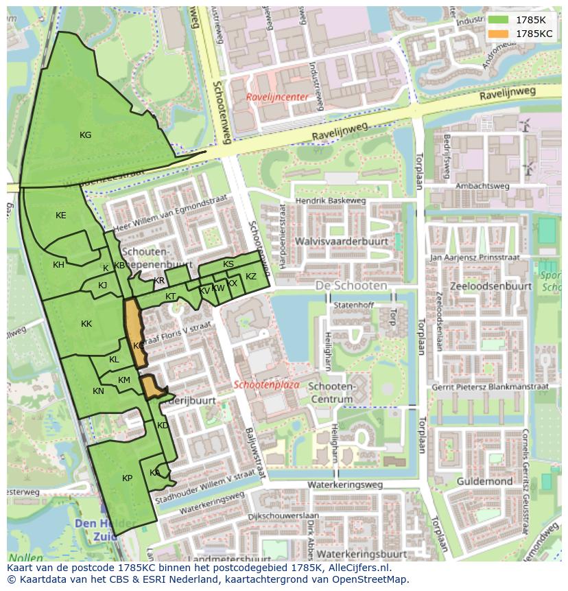 Afbeelding van het postcodegebied 1785 KC op de kaart.