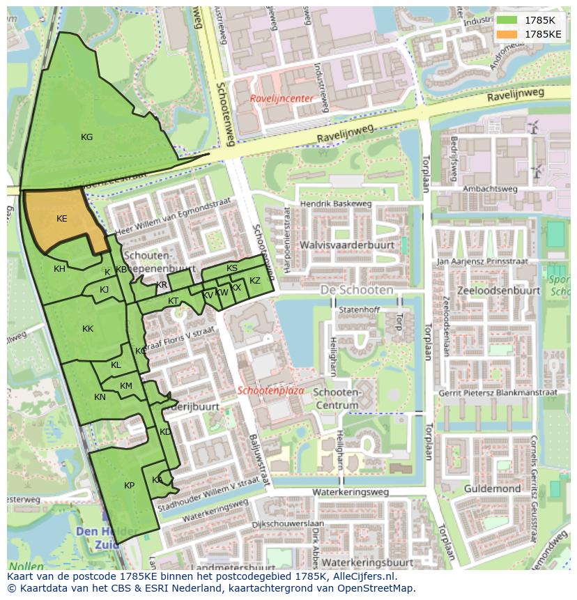 Afbeelding van het postcodegebied 1785 KE op de kaart.