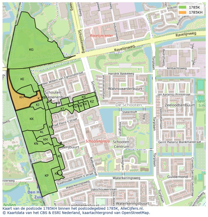 Afbeelding van het postcodegebied 1785 KH op de kaart.