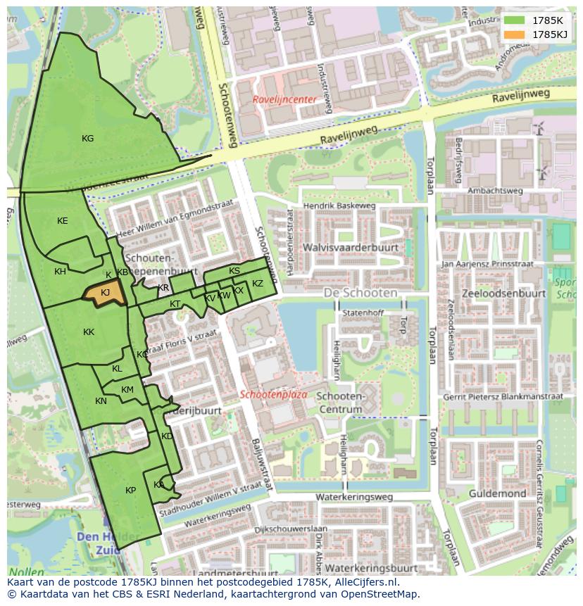 Afbeelding van het postcodegebied 1785 KJ op de kaart.
