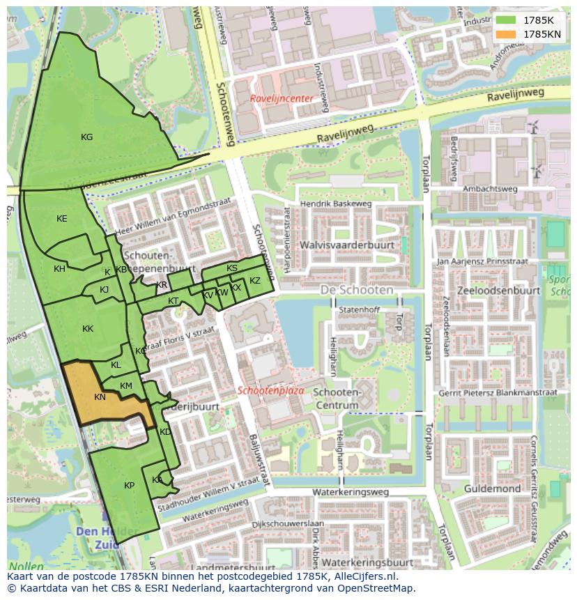 Afbeelding van het postcodegebied 1785 KN op de kaart.