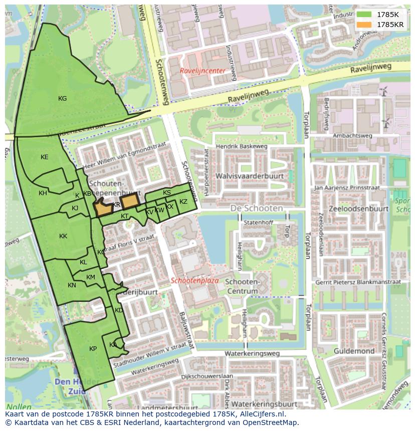 Afbeelding van het postcodegebied 1785 KR op de kaart.