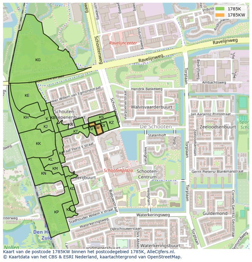 Afbeelding van het postcodegebied 1785 KW op de kaart.