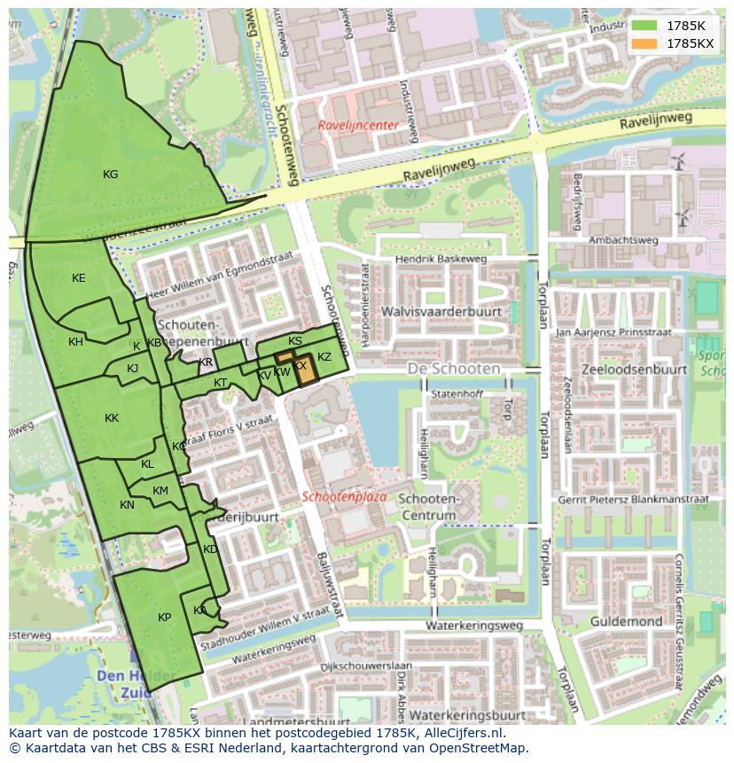 Afbeelding van het postcodegebied 1785 KX op de kaart.