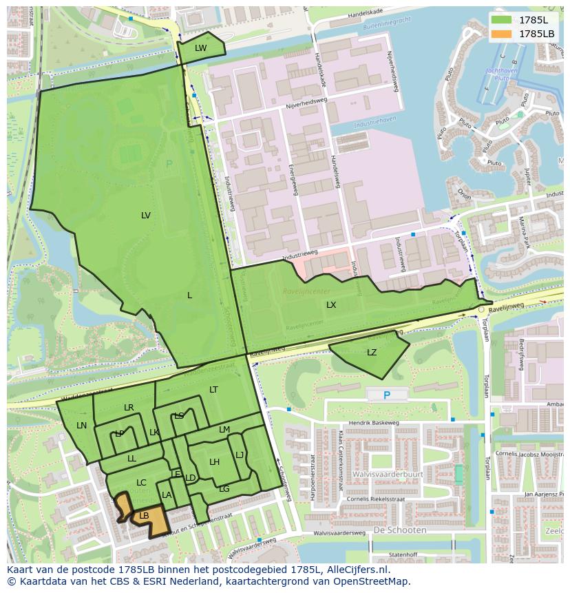 Afbeelding van het postcodegebied 1785 LB op de kaart.