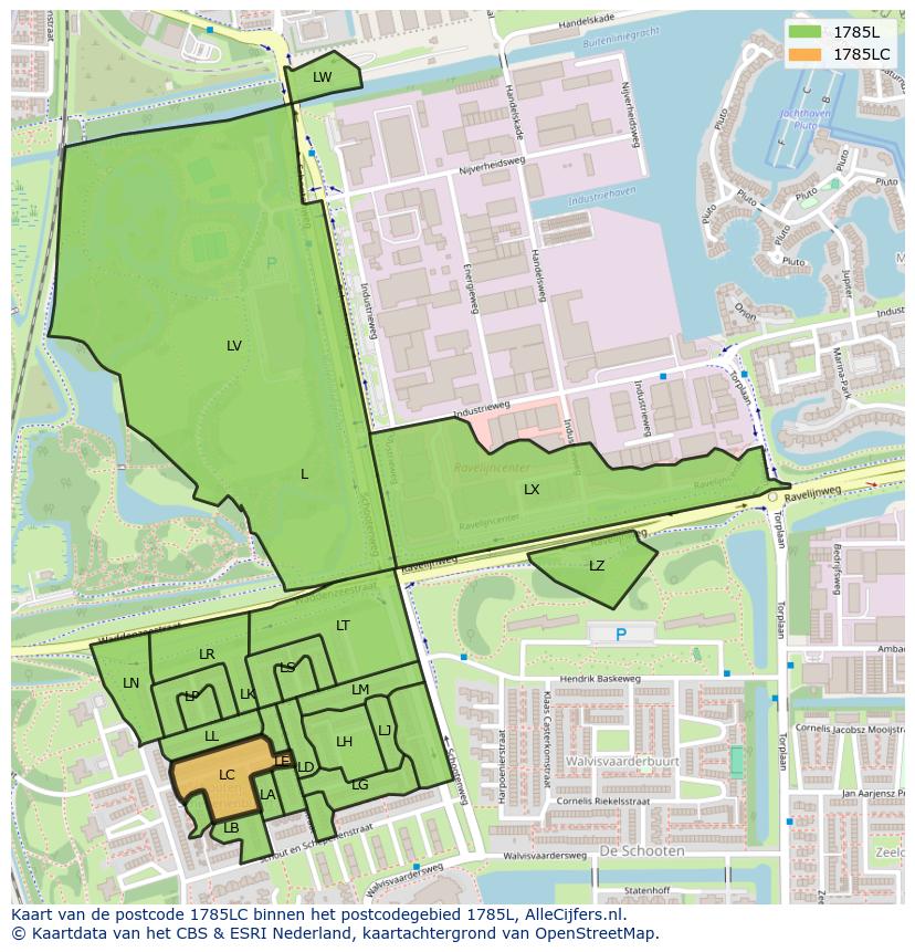 Afbeelding van het postcodegebied 1785 LC op de kaart.