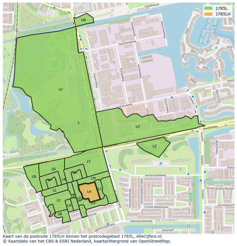 Afbeelding van het postcodegebied 1785 LH op de kaart.