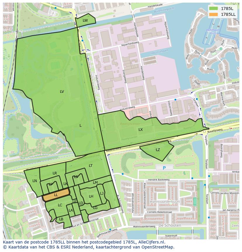 Afbeelding van het postcodegebied 1785 LL op de kaart.
