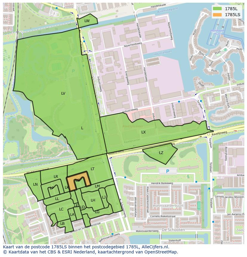 Afbeelding van het postcodegebied 1785 LS op de kaart.