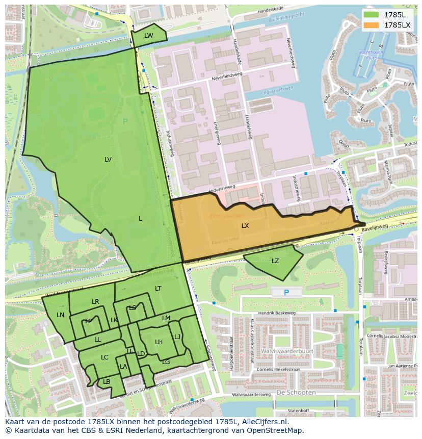 Afbeelding van het postcodegebied 1785 LX op de kaart.