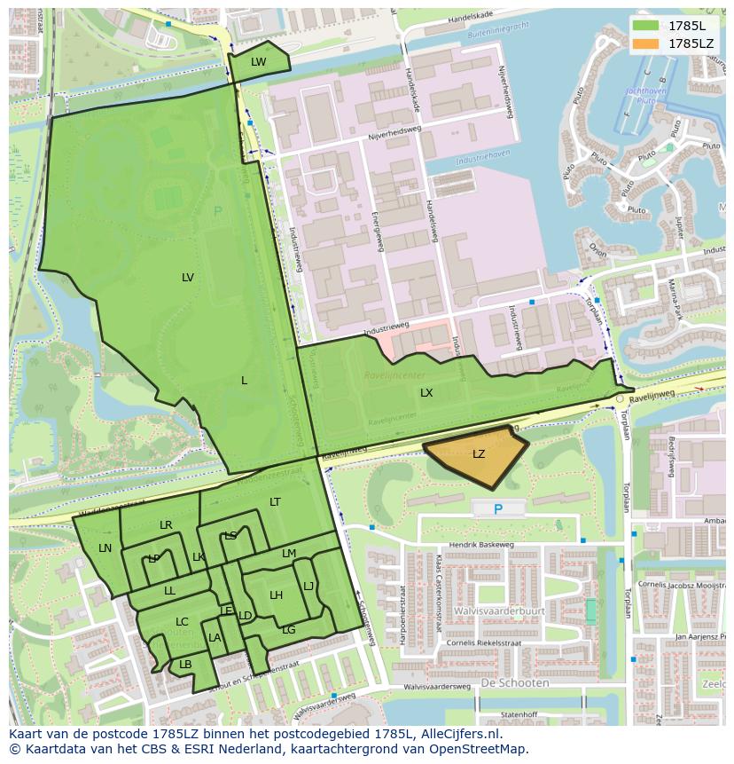 Afbeelding van het postcodegebied 1785 LZ op de kaart.