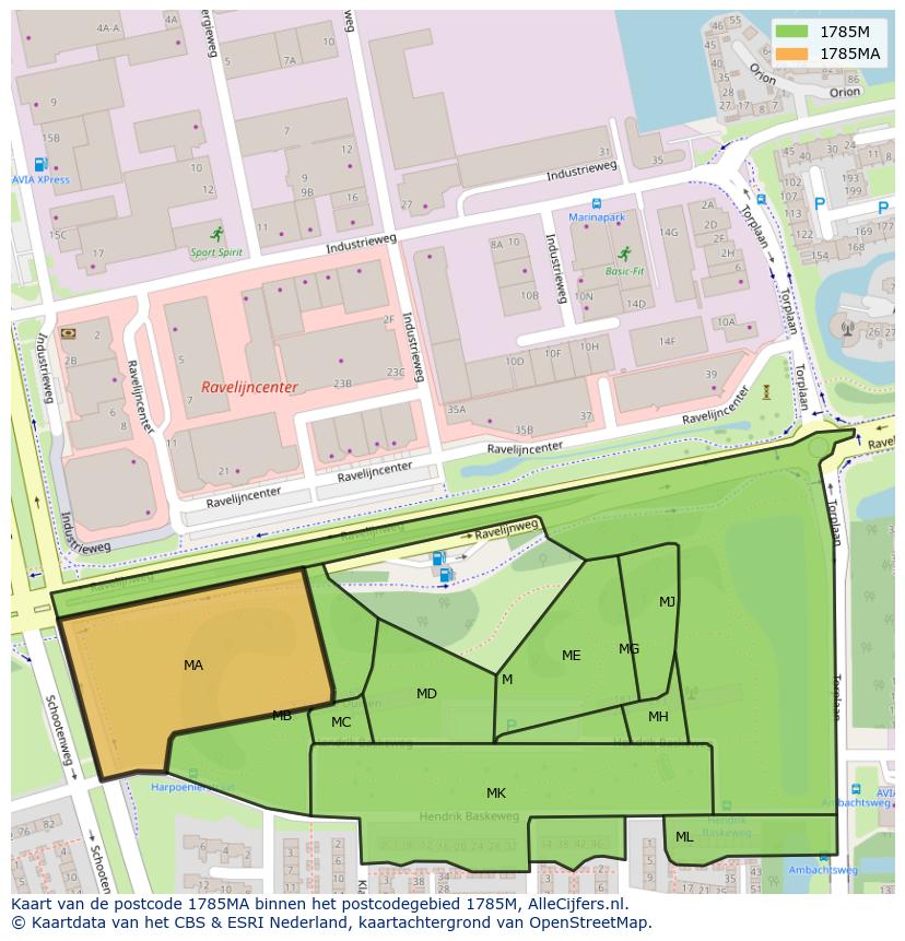 Afbeelding van het postcodegebied 1785 MA op de kaart.