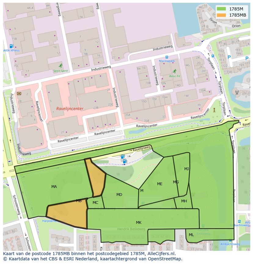 Afbeelding van het postcodegebied 1785 MB op de kaart.