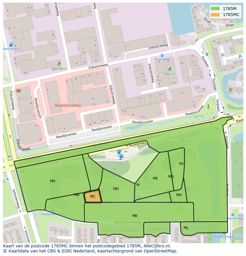 Afbeelding van het postcodegebied 1785 MC op de kaart.